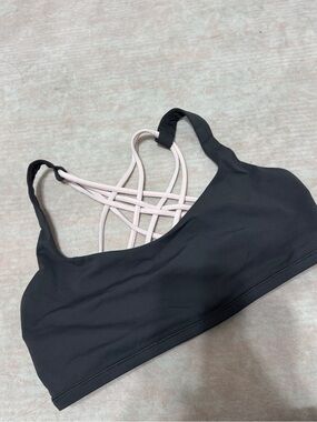 LULULEMON Free to Be Sports Bra - Gray with Light Pink Straps